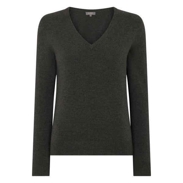N.Peal Phoebe V Neck Cashmere Jumper in Grey Moss | Sweaters | Luxury Shoes 