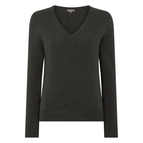 N.Peal Phoebe V Neck Cashmere Jumper in Grey Moss | Sweaters | Luxury Shoes 