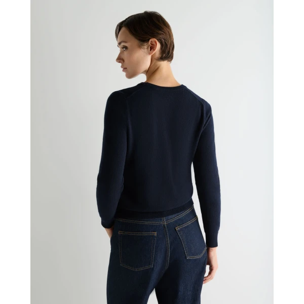 N.Peal Phoebe V Neck Cashmere Jumper in Navy Blue