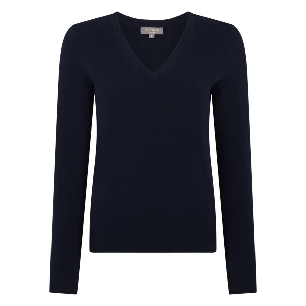 Phoebe V Neck Cashmere Jumper in Navy Blue