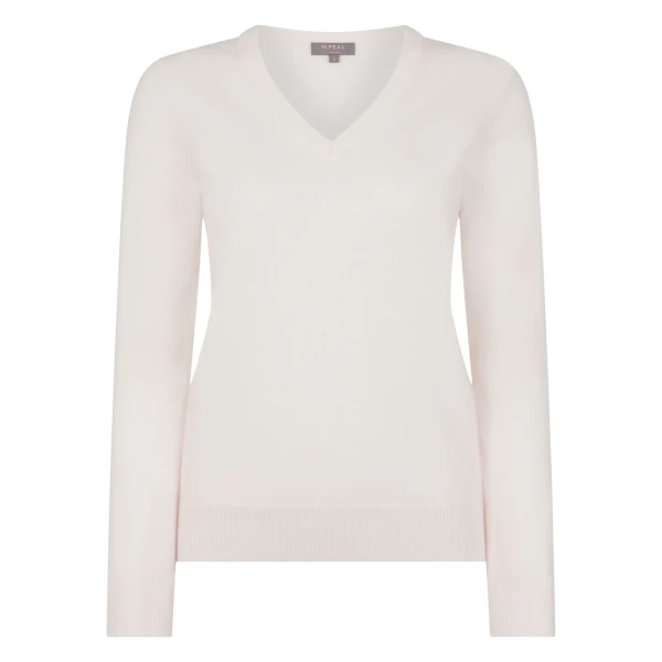 Phoebe V Neck Cashmere Jumper in New Ivory White