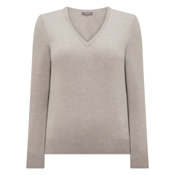 N.Peal Phoebe V Neck Cashmere Jumper in Oat Grey | Sweaters | Luxury Shoes 
