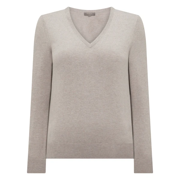N.Peal Phoebe V Neck Cashmere Jumper in Oat Grey | Sweaters | Luxury Shoes 