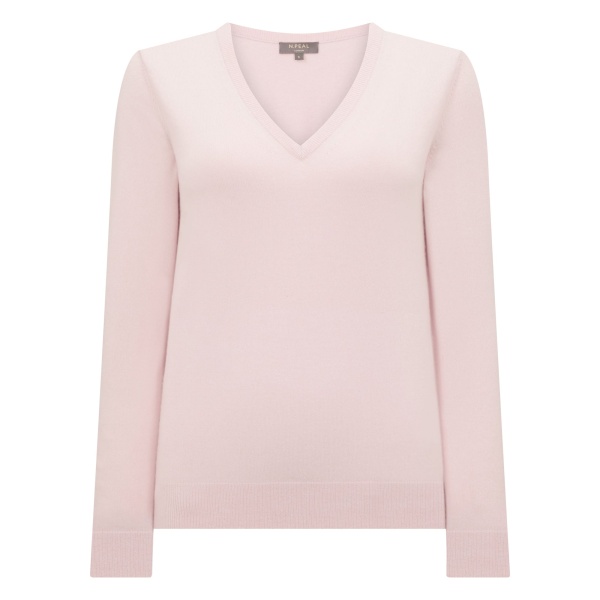 N.Peal Phoebe V Neck Cashmere Jumper in Powder Pink | Sweaters | Luxury Shoes 