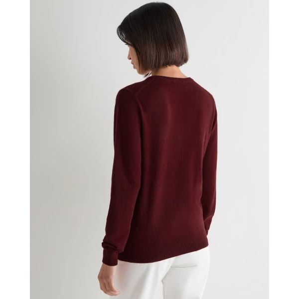 N.Peal Phoebe V Neck Cashmere Jumper in Rustic Red