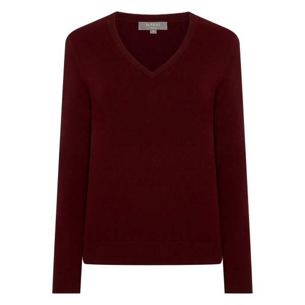 N.Peal Phoebe V Neck Cashmere Jumper in Rustic Red | Sweaters | Luxury Shoes 