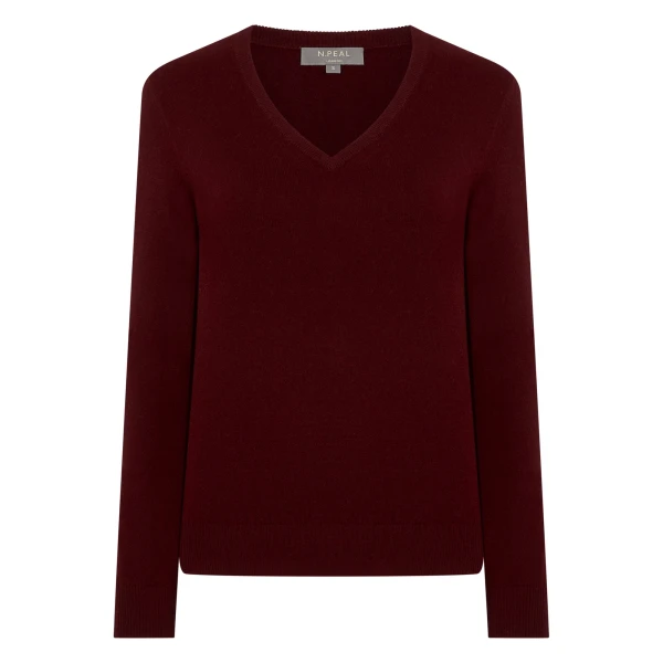 N.Peal Phoebe V Neck Cashmere Jumper in Rustic Red | Sweaters | Luxury Shoes 