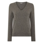 N.Peal Phoebe V Neck Cashmere Jumper in Wood Smoke Brown | Sweaters | Luxury Shoes 