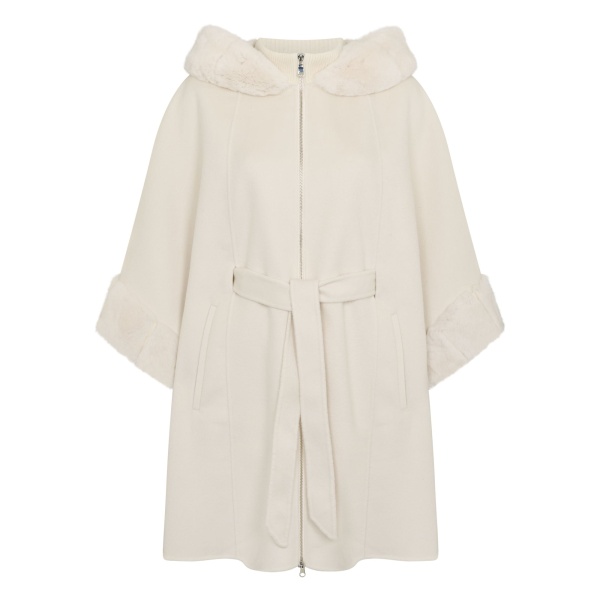 N.Peal Poppy Cape With Fur Trim in Ivory White | Knitwear | Luxury Shoes 