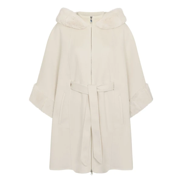 N.Peal Poppy Cape With Fur Trim in Ivory White | Knitwear | Luxury Shoes 