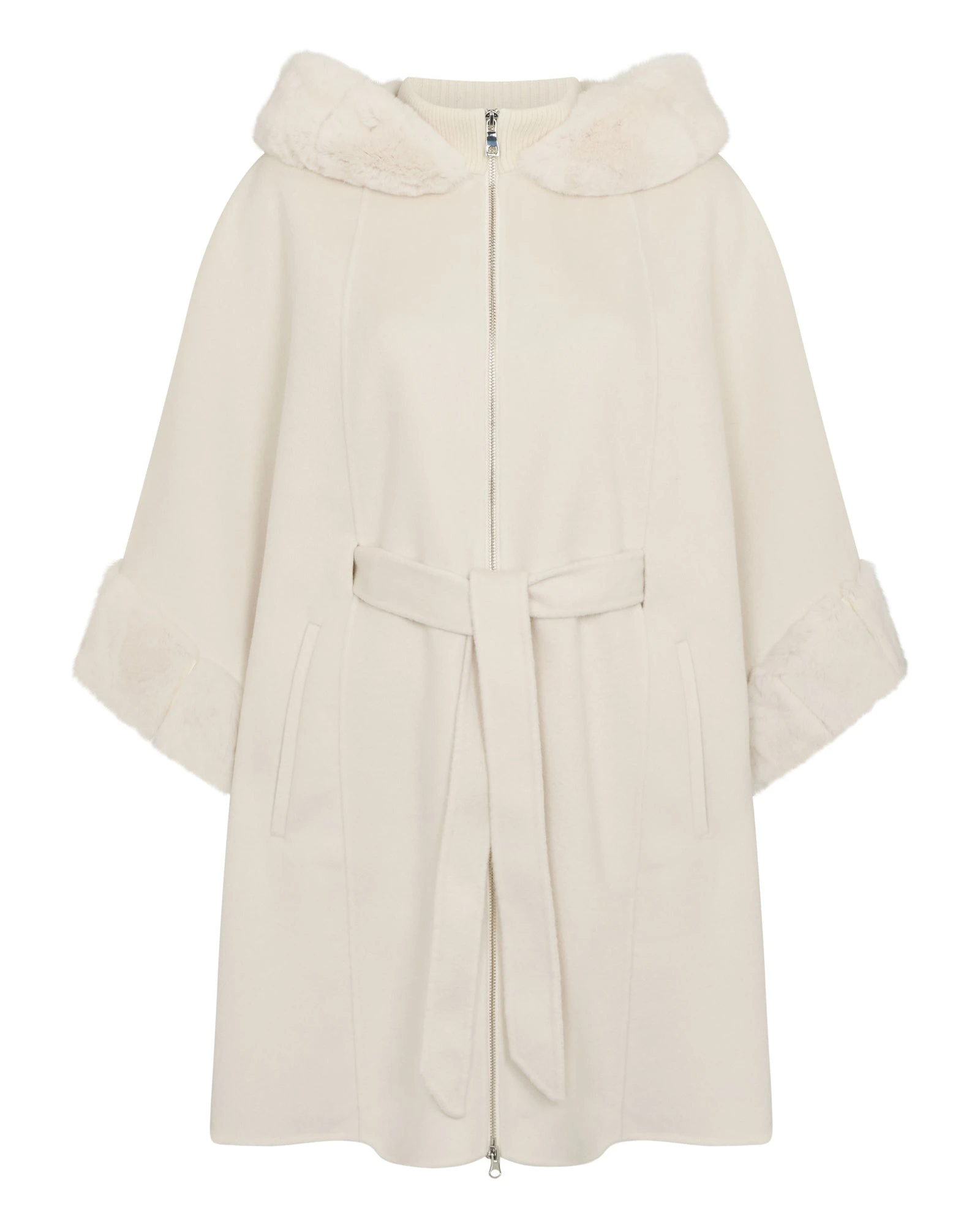 N.Peal Poppy Cape With Fur Trim in Ivory White N.Peal Poppy Cape With Fur Trim in Ivory White | Knitwear | Luxury Shoes