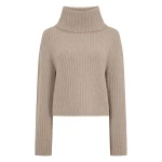 N.Peal Ribbed Bell Sleeve Cashmere Jumper in Oatmeal Brown | Turtlenecks | Luxury Shoes 