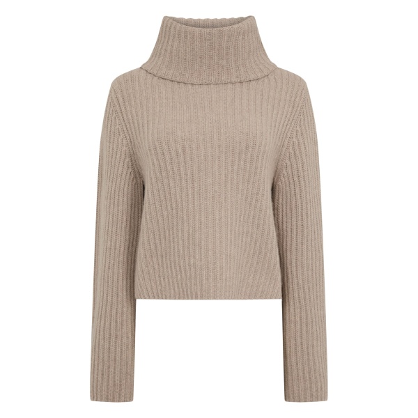 N.Peal Ribbed Bell Sleeve Cashmere Jumper in Oatmeal Brown | Turtlenecks | Luxury Shoes 