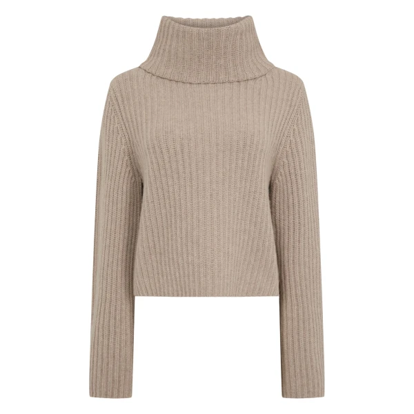 Ribbed Bell Sleeve Cashmere Jumper in Oatmeal Brown