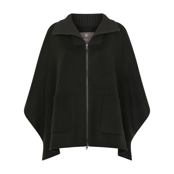 N.Peal Ribbed Collar Woven Cape in Dark Green | Coats | Luxury Shoes 