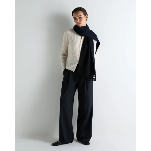 N.Peal Ribbed Full Zip Cashmere Jumper in New Ivory White