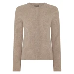 N.Peal Ribbed Full Zip Cashmere Jumper in Oatmeal Brown | Sweaters | Luxury Shoes 