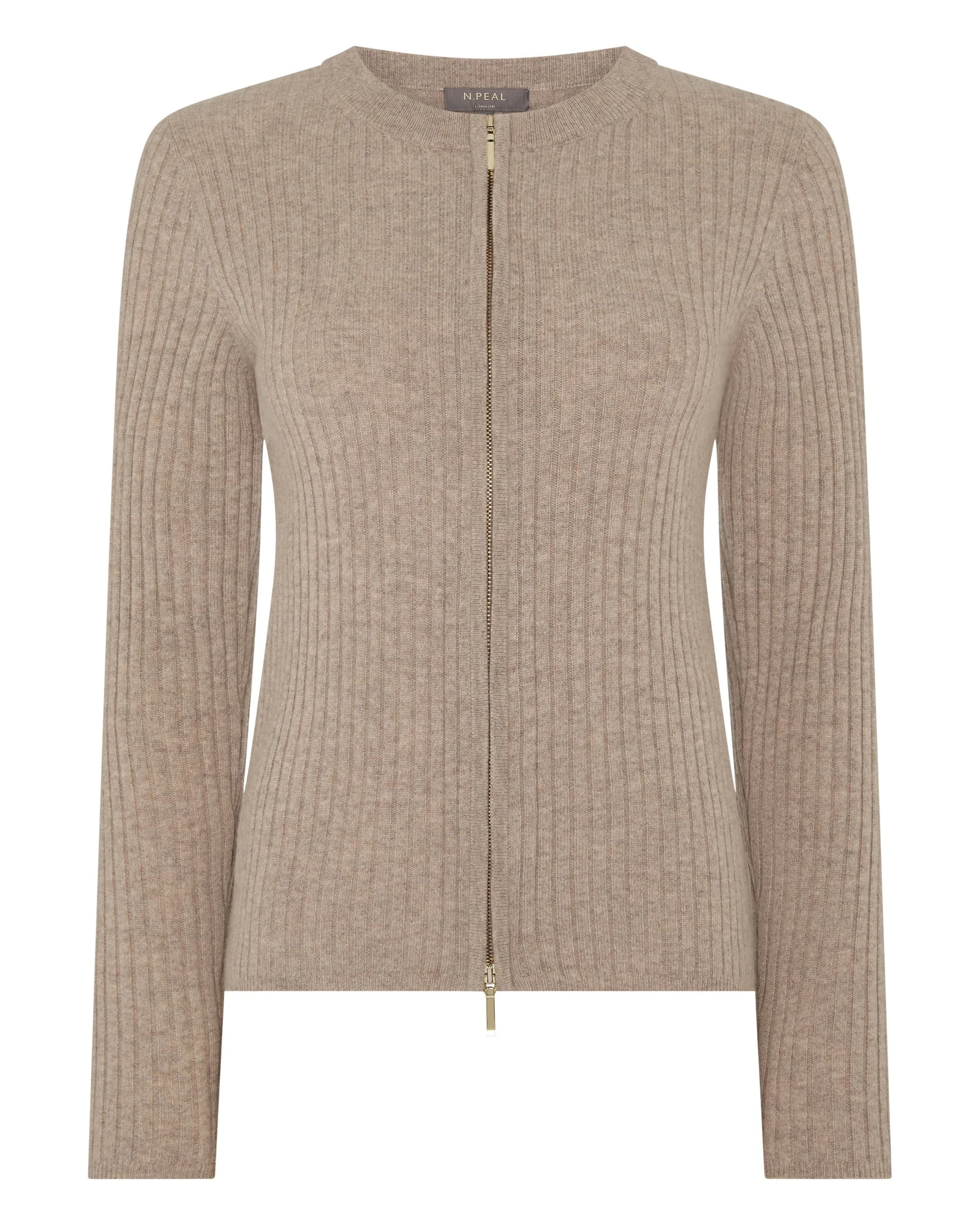 N.Peal Ribbed Full Zip Cashmere Jumper in Oatmeal Brown N.Peal Ribbed Full Zip Cashmere Jumper in Oatmeal Brown | Sweaters | Luxury Shoes