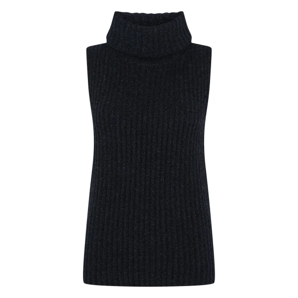 N.Peal Ribbed Sleeveless Turtle Neck Cashmere Jumper in Ink Blue Melange | Turtlenecks | Luxury Shoes 