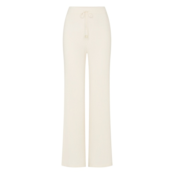 N.Peal Ribbed Wide Leg Cashmere Trousers in New Ivory White | Wide leg pants | Luxury Shoes 
