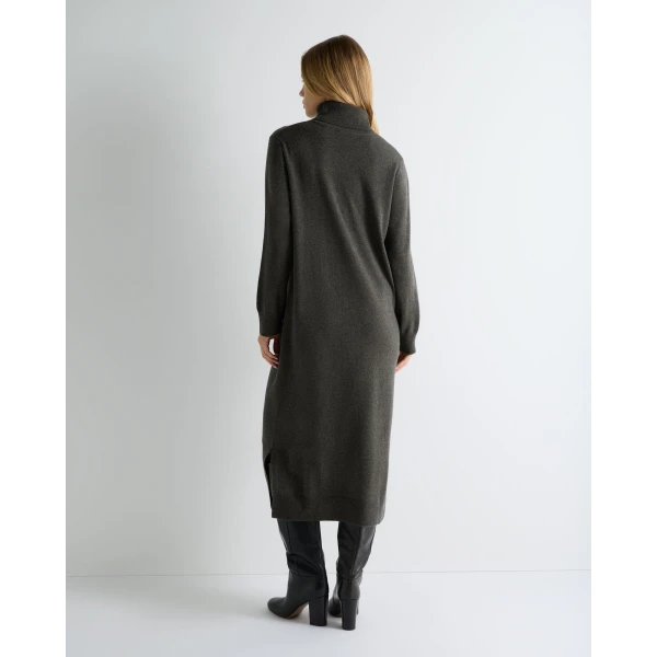 N.Peal Roll Neck Cashmere Jumper Dress in Grey Moss