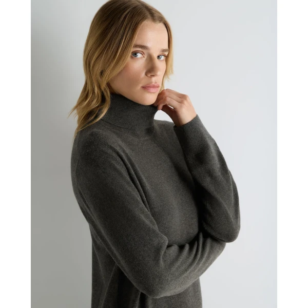 N.Peal Roll Neck Cashmere Jumper Dress in Grey Moss