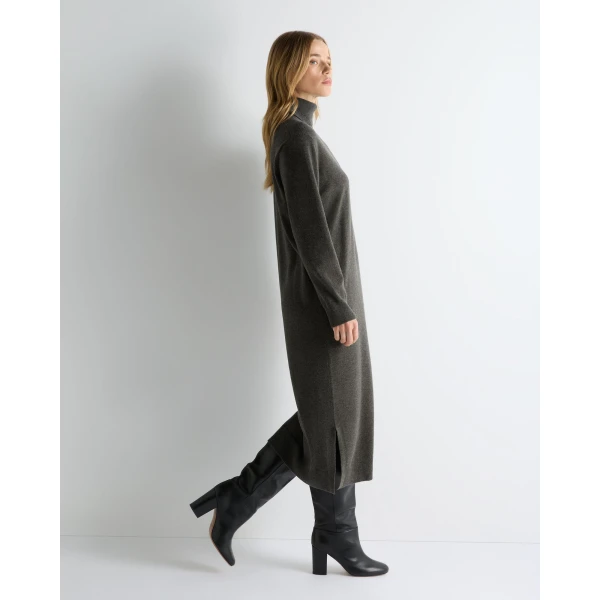 N.Peal Roll Neck Cashmere Jumper Dress in Grey Moss