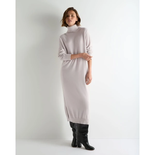 N.Peal Roll Neck Cashmere Jumper Dress in Snow Grey