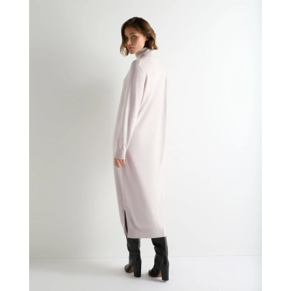 N.Peal Roll Neck Cashmere Jumper Dress in Snow Grey