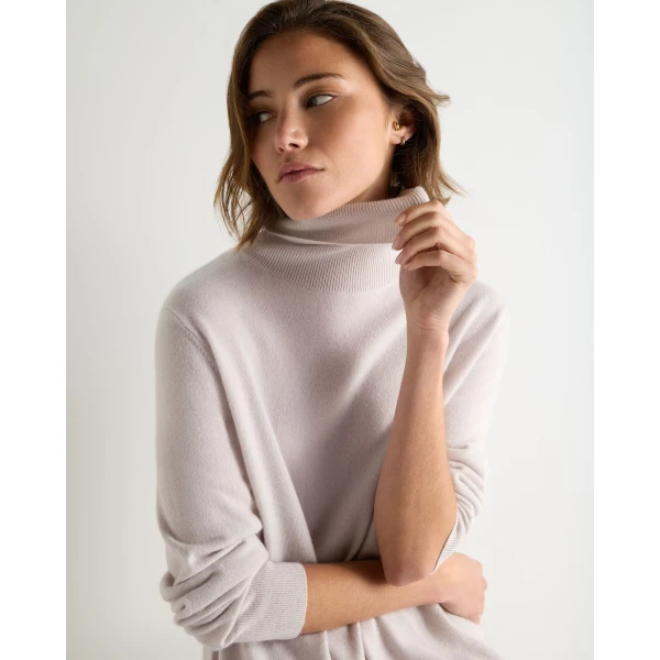 N.Peal Roll Neck Cashmere Jumper Dress in Snow Grey