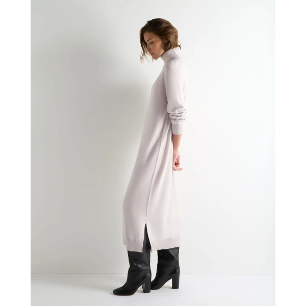 N.Peal Roll Neck Cashmere Jumper Dress in Snow Grey