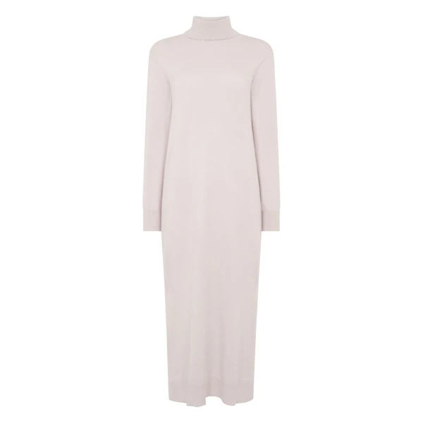 Roll Neck Cashmere Jumper Dress in Snow Grey