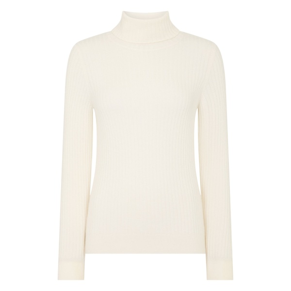 N.Peal Roll Neck Cashmere Jumper in New Ivory White | Turtlenecks | Luxury Shoes 
