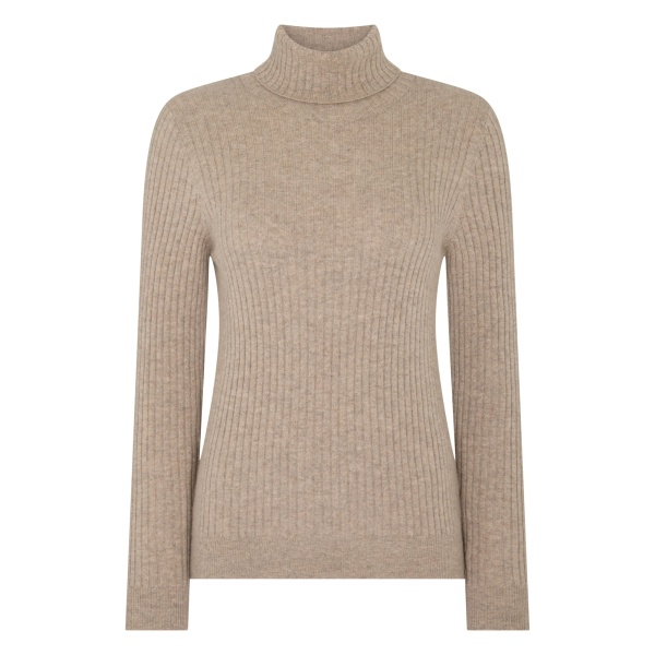 N.Peal Roll Neck Cashmere Jumper in Oatmeal Brown | Turtlenecks | Luxury Shoes 