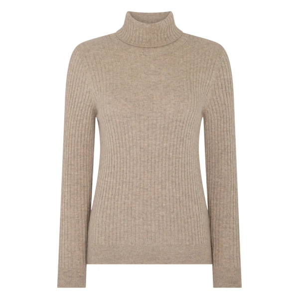 Roll Neck Cashmere Jumper in Oatmeal Brown