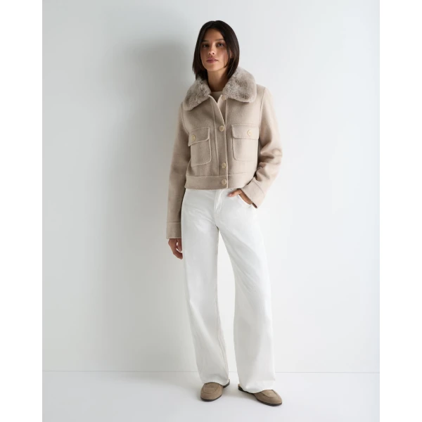 N.Peal Rosie Fur Collared Jacket in Beige Brown