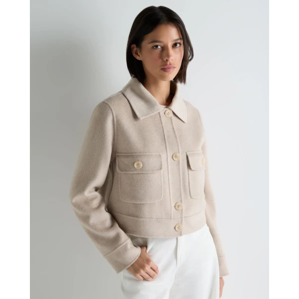 N.Peal Rosie Fur Collared Jacket in Beige Brown