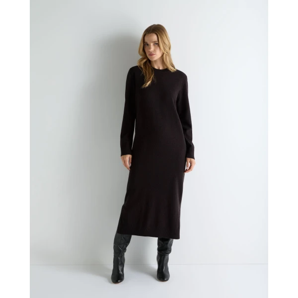 N.Peal Round Neck Cashmere Jumper Dress in Cocoa Brown