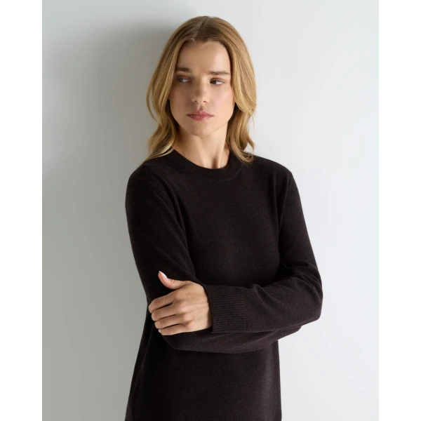 N.Peal Round Neck Cashmere Jumper Dress in Cocoa Brown