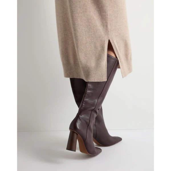 N.Peal Round Neck Cashmere Jumper Dress in Oatmeal Brown