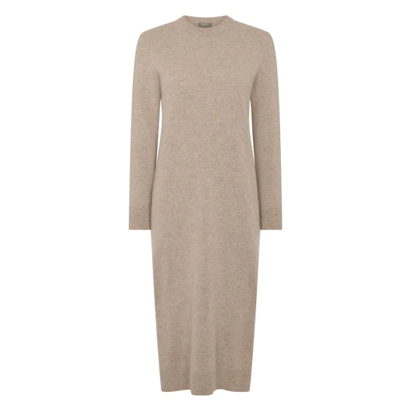 Round Neck Cashmere Jumper Dress in Oatmeal Brown