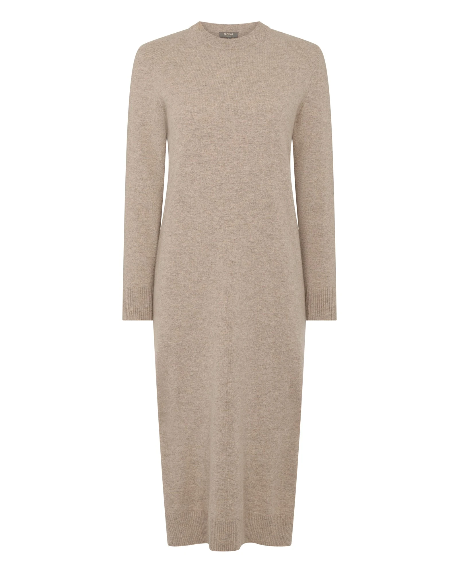 N.Peal Round Neck Cashmere Jumper Dress in Oatmeal Brown N.Peal Round Neck Cashmere Jumper Dress in Oatmeal Brown | Midi Dresses | Luxury Shoes