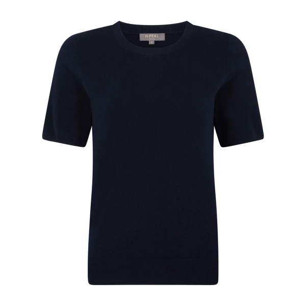 Round Neck Cashmere T-Shirt in Navy Blue