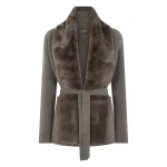 N.Peal Ruby Herringbone Fur Cardigan in Wood Smoke Brown | Cardigan | Luxury Shoes 