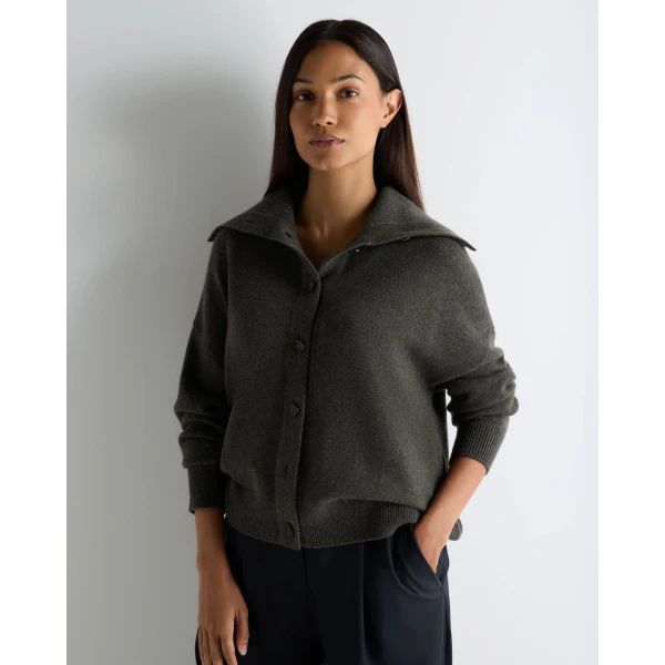 N.Peal Sailor Collar Cashmere Cardigan in Grey Moss