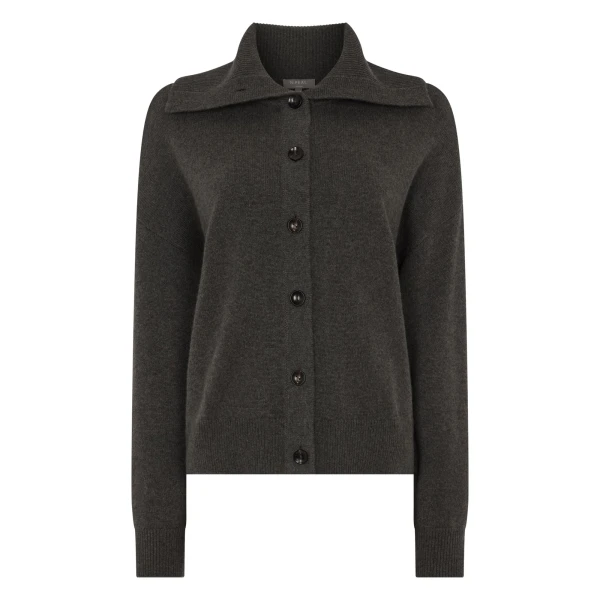 Sailor Collar Cashmere Cardigan in Grey Moss