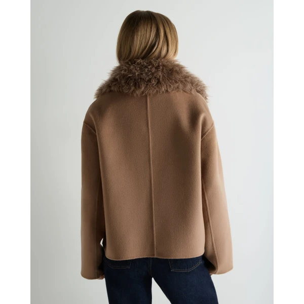 N.Peal Shearling Collar Jacket in Camel Brown