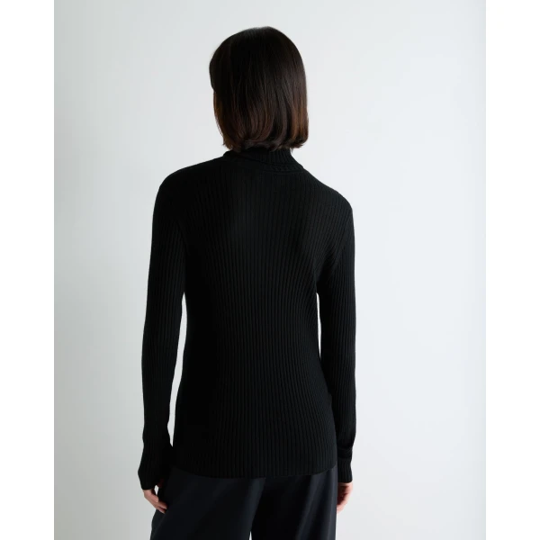 N.Peal Superfine Cashmere Ribbed Roll Neck Jumper in Black