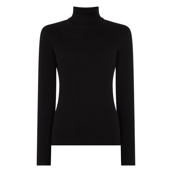 N.Peal Superfine Cashmere Ribbed Roll Neck Jumper in Black | Turtlenecks | Luxury Shoes 