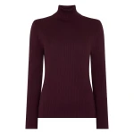 N.Peal Superfine Cashmere Ribbed Roll Neck Jumper in Damson Red | Turtlenecks | Luxury Shoes 